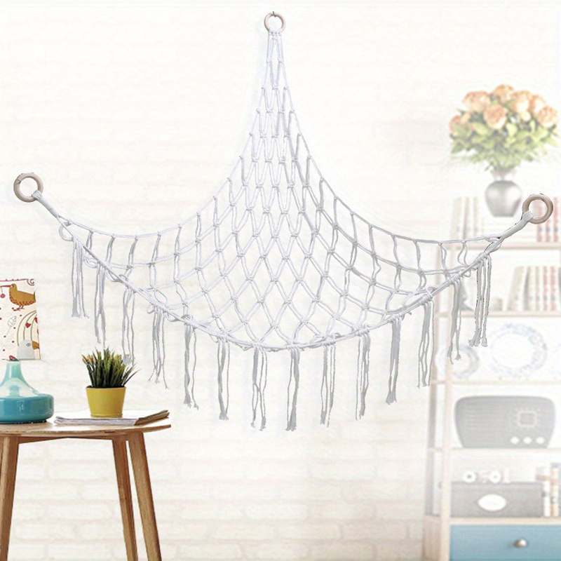 hand woven rope net hammock wall corner storage   toy net stuffed animal organizer   and storage supplies for bedroom details 3