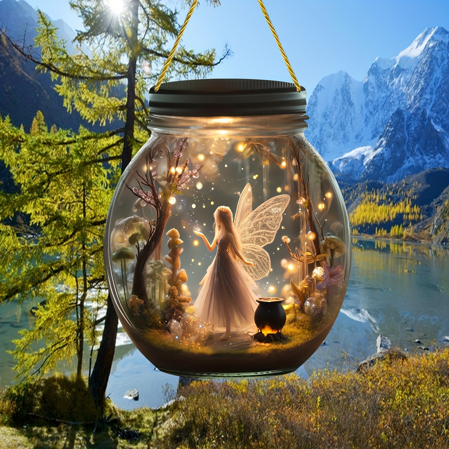 

2d Flat, Acrylic Fairy Theme Mason Jar Light Wall Hanging Sign-magic Elf Decoration For Bedroom, Living Room, Kitchen, Door, Window, Garden- Decorative Plaque Without Words, Wall Mounted