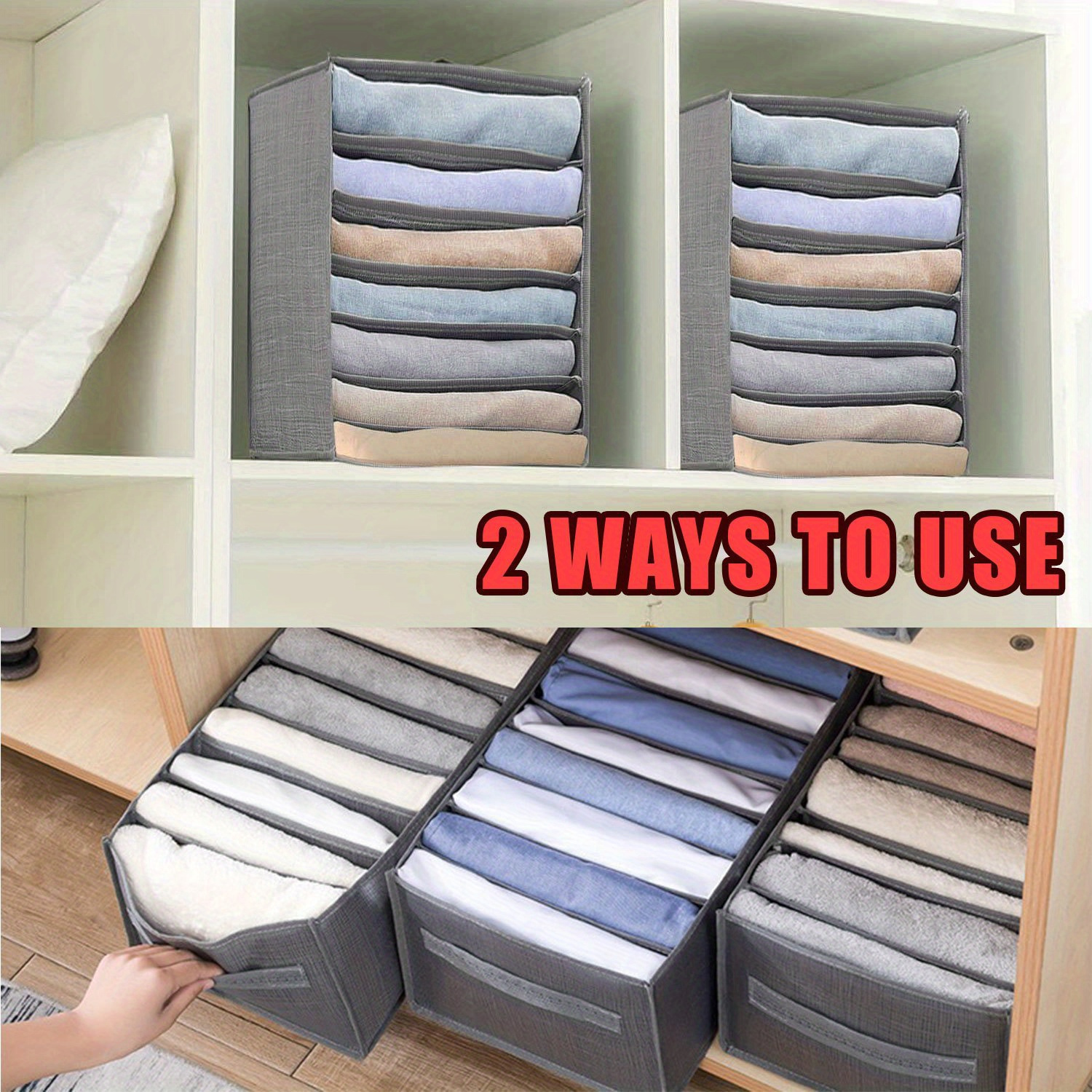 fabric clothes organizer set with 7 9 grids foldable drawer dividers for jeans t shirts underwear and socks space saving closet storage solutions 1pc details 4