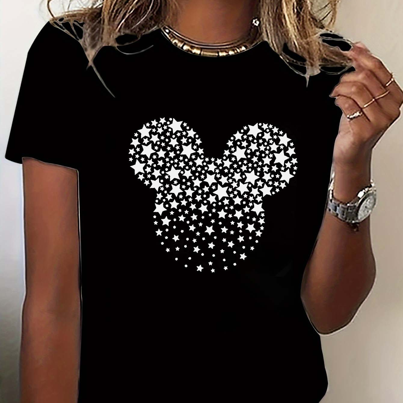 

Women's Cartoon Print Graphic Casual Sports Round Neck Short Sleeve T-shirt, Women's Clothing