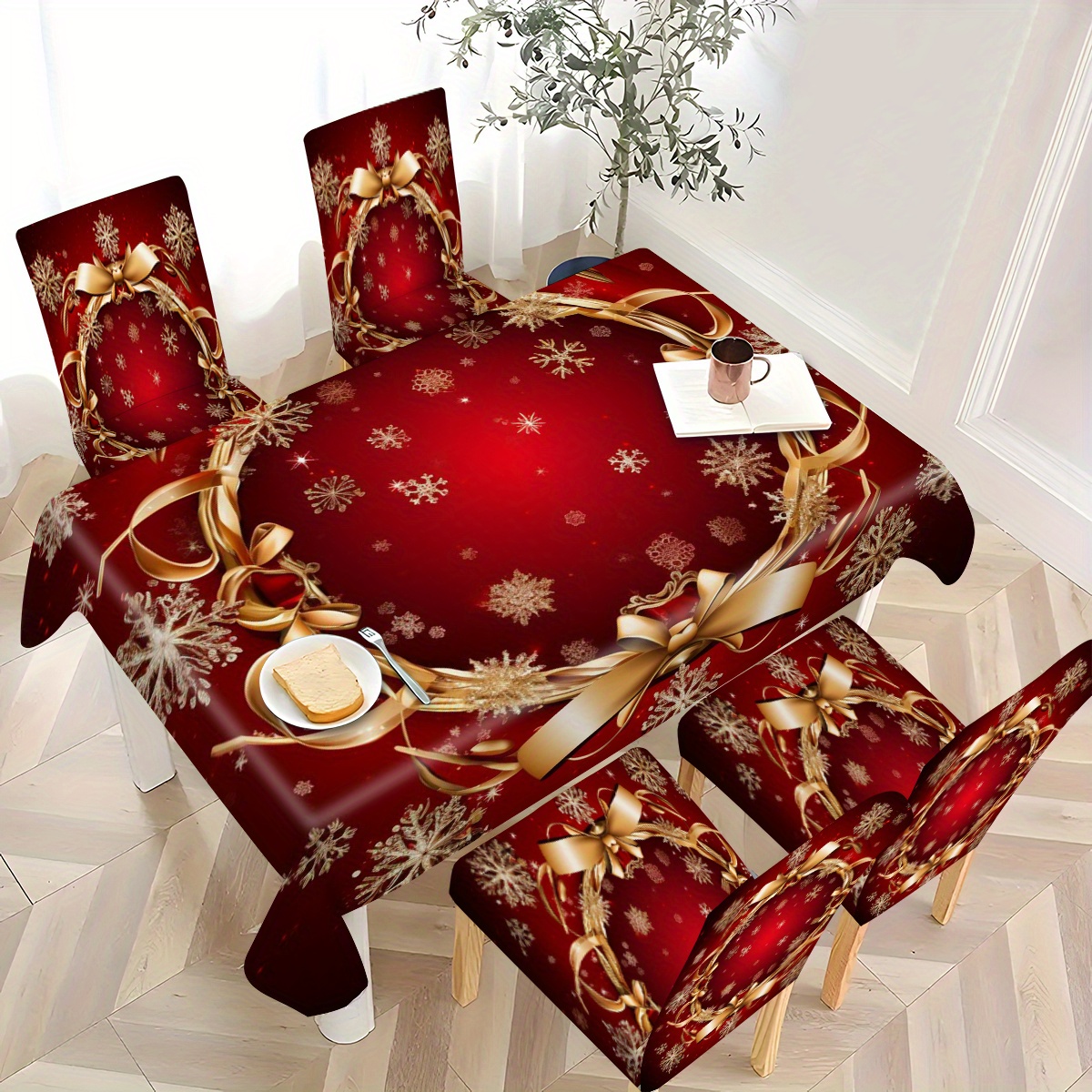 

4pcs/ Covers And 1pc Tablecloth Christmas Decoration - Tablecloth And Decoration