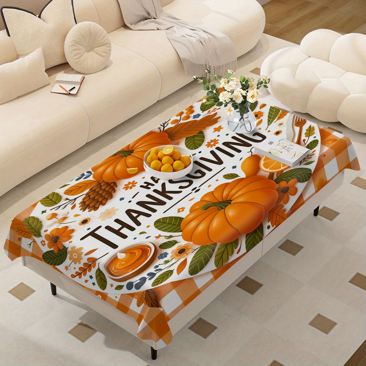 

Thanksgiving Tablecloth 1pc - Festive Pumpkin And Fall Leaves Design, Oil-proof Stain-resistant Polyester Table Cover, Machine Woven Square For Dining Table, Party And Home Decor