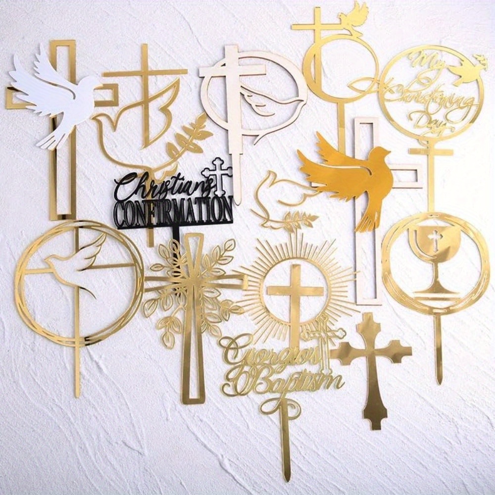 14pcs Cross Acrylic Cake Decoration Baptism Party Supplies