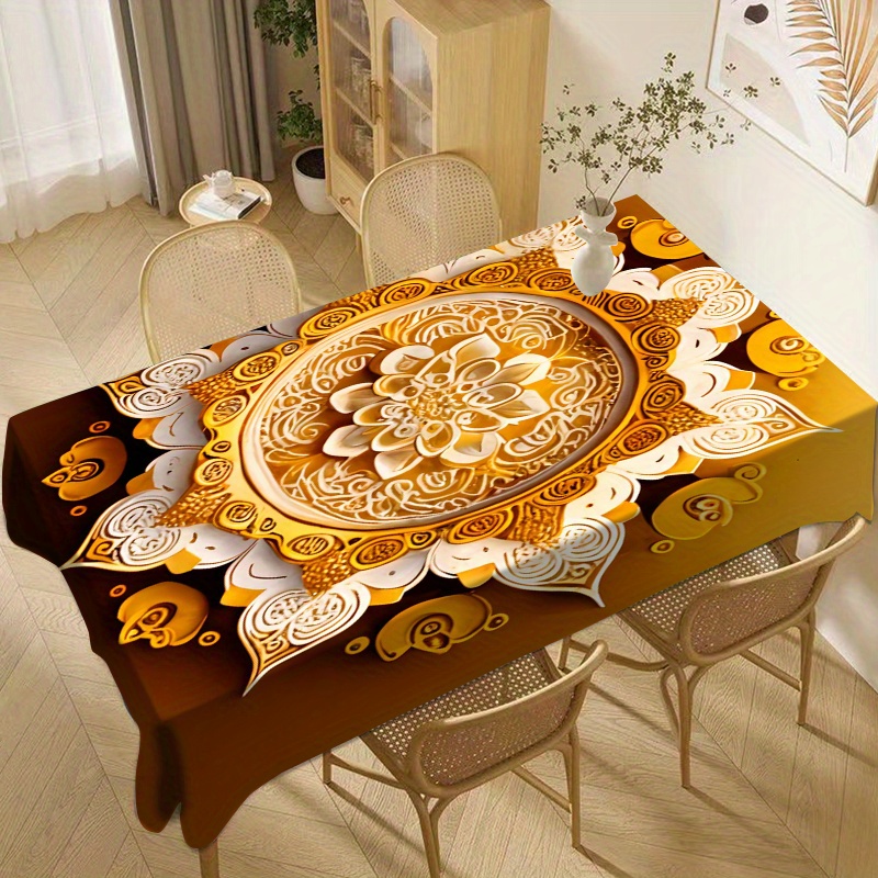 

Mandala-inspired Square Tablecloth For Dining And Home Decor, Woven Polyester, Waterproof And Oil-proof, Ideal For Kitchen, Living Room, Parties, Picnics, And Holiday Celebrations, Machine Made - 1pc