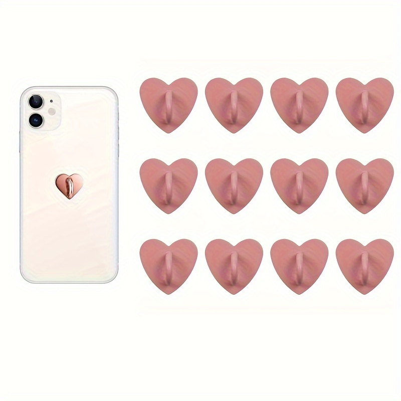 

12pcs Phone Charm Hook - Strong Adhesive Metal Construction With Ergonomic , Multi-functional Hook, Cell Phone Ring Holder With Stand, And Versatile Diy Accessories - Vibrant Pink Heart-shaped Design