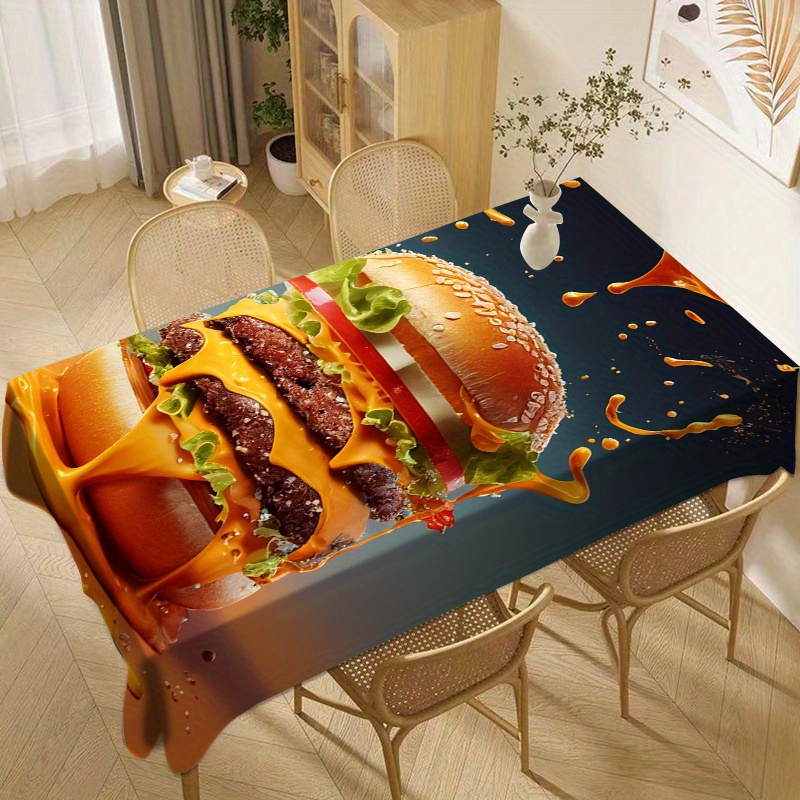 

Hamburger Design Square Tablecloth - 100% Polyester Woven, Waterproof Oil-proof For Home, Dining, Kitchen, Living Room, Parties, Festivals, Picnics, Holidays - Machine Made Decorative Table Cover, 1pc