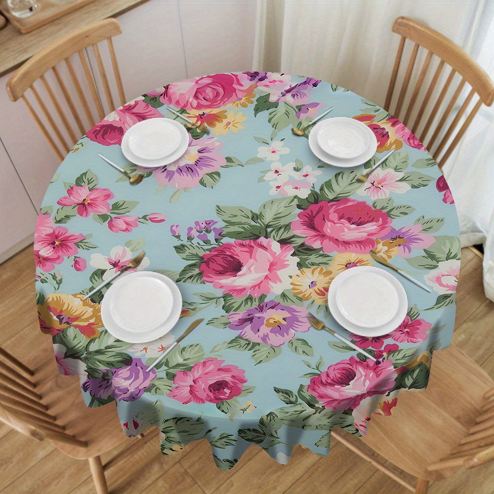 

Elegant Round Tablecloth With Vintage - Polyester, Home & Restaurant Dining, Parties, Weddings, And Banquets - Waterproof & Oil-resistant, , No Battery Needed