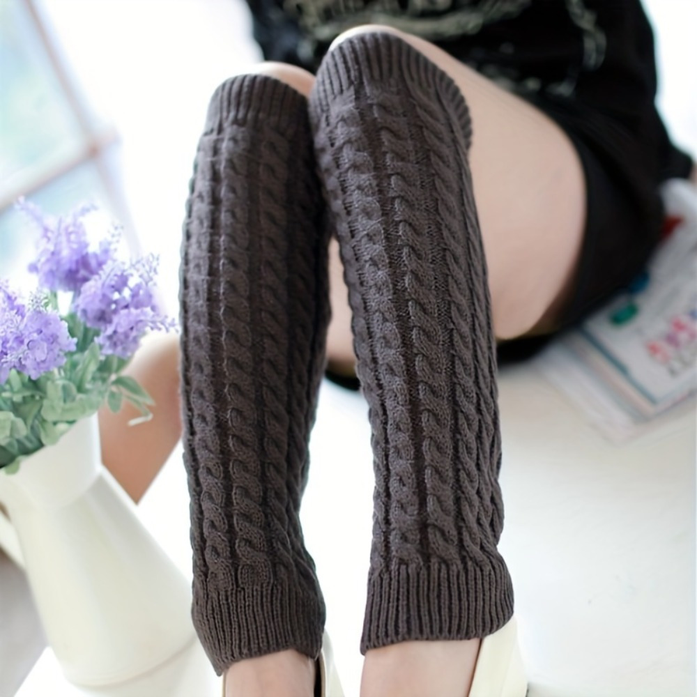 

Women's Cable Knit Polyester Leg Warmers - Pack Of 1 Pair, Knee-length Socks, Solid Color, Stretchable - Hand Washable Cold Weather Accessory For Layering, Ideal Gift For Her