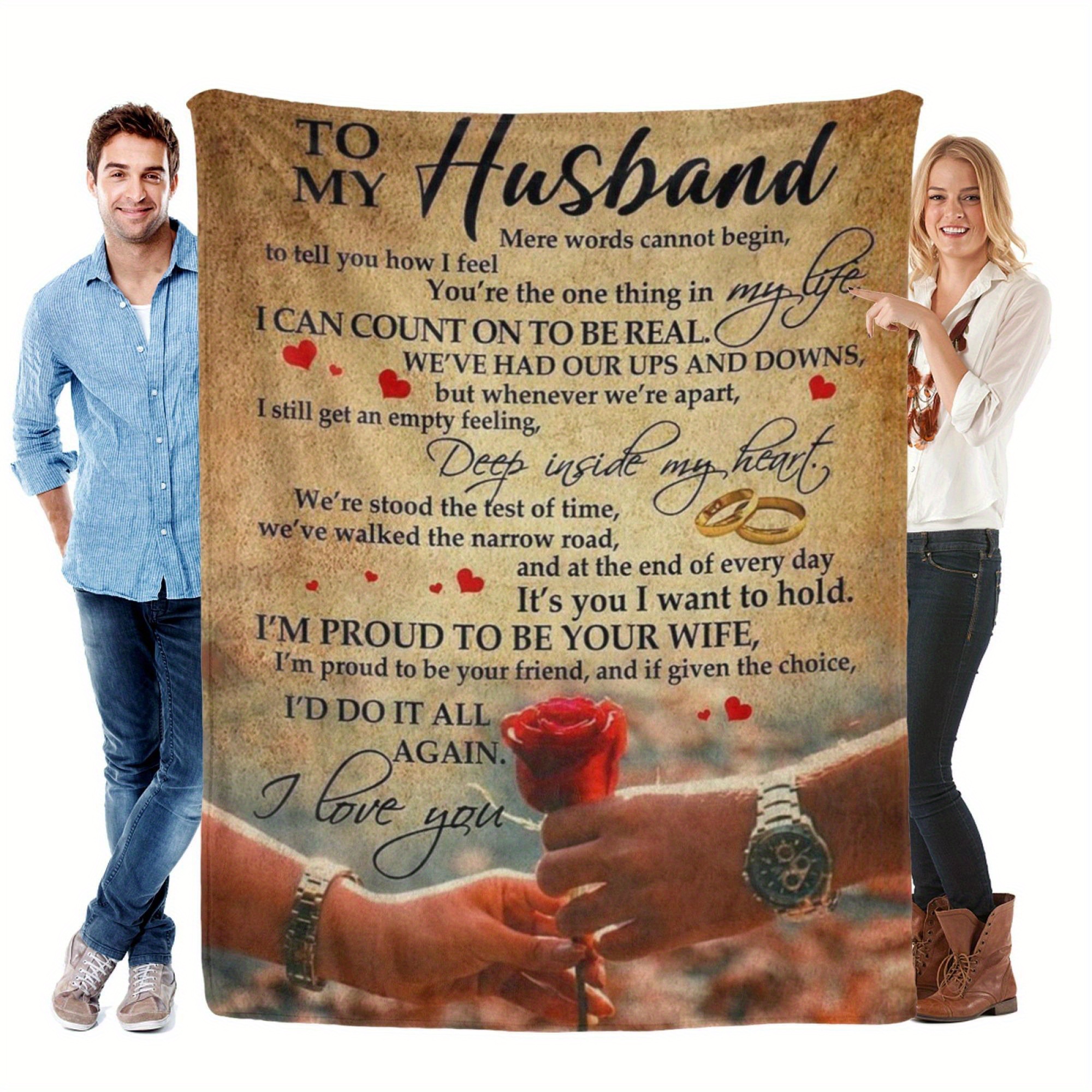 

1pc To My Husband Lightweight Flannel Throw For Sofa, Bed, Travel, Camping, Livingroom, Office, Couch, Chair, And Bed, Digital Printing Blanket With Soft And Warm Flannel Fabric