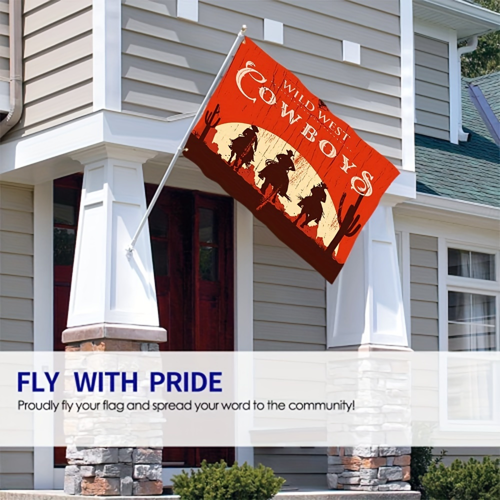 Cowboy Flag 3x5 Feet Outdoor, Cowboy Riding Horse Garbage Wide Western Cactus Garden Flag House Flag Banner Decoration Courtyard Porch Lawn 90cm*150cm
