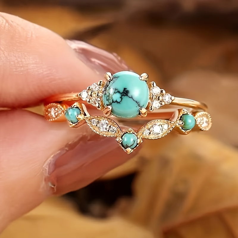 

2-piece Set Of Fashionable Women's Bohemian Turquoise Rings - Symbols Of Eternal Love And Commitment - Elegant Party Jewelry And Birthday Gifts For Women