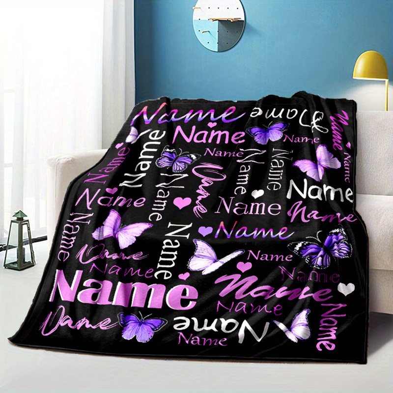 TEMU Custom Name Printed Flannel Blanket - Soft, Warm & Personalized For Bed Or Sofa | Ideal Gift For Couples, | Birthdays, Anniversaries & Holidays | Contemporary Style With 3d ,