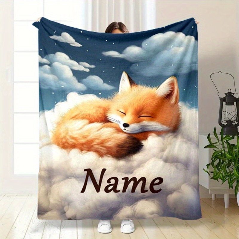 

1pc Custom Name Blankets Animal Fox Printed Soft Warm Blanket For Bed Sofa Personalized Blanket Ideal For Couples, Friends, Family Perfect For Birthdays, Anniversaries, Holidays