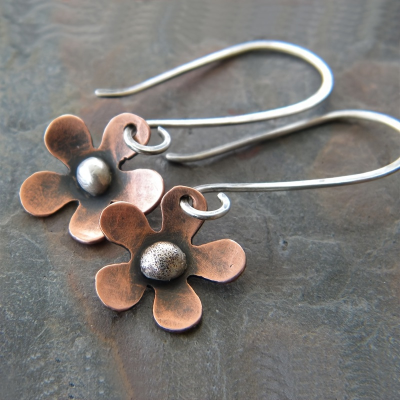 

Handmade Vintage Silvery Color Daisy Drop Earrings, Women's Rustic Fashion Flower Ear Jewelry, Trendy Female Gift