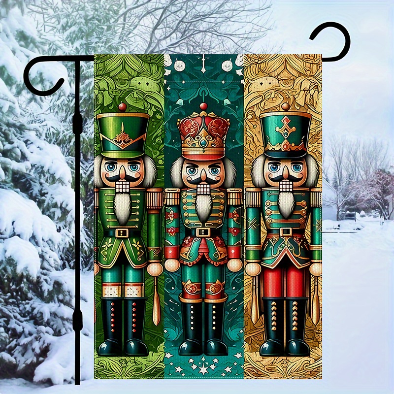 

Nutcracker Soldier Garden Flag - Double-sided Polyester Outdoor Yard Flag For All Seasons, Weather-resistant, Multipurpose Christmas Holiday Decor, Welcome Salute Design, No Flagpole - 1pc, 12x18in