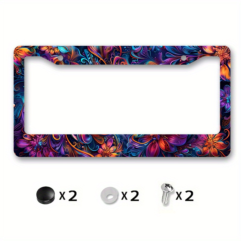 

1pc 6.3x12.2inch(16x31cm) Metal License Plate Frame Cover Floral Flowers License Plate Cover Funny Car Decoration