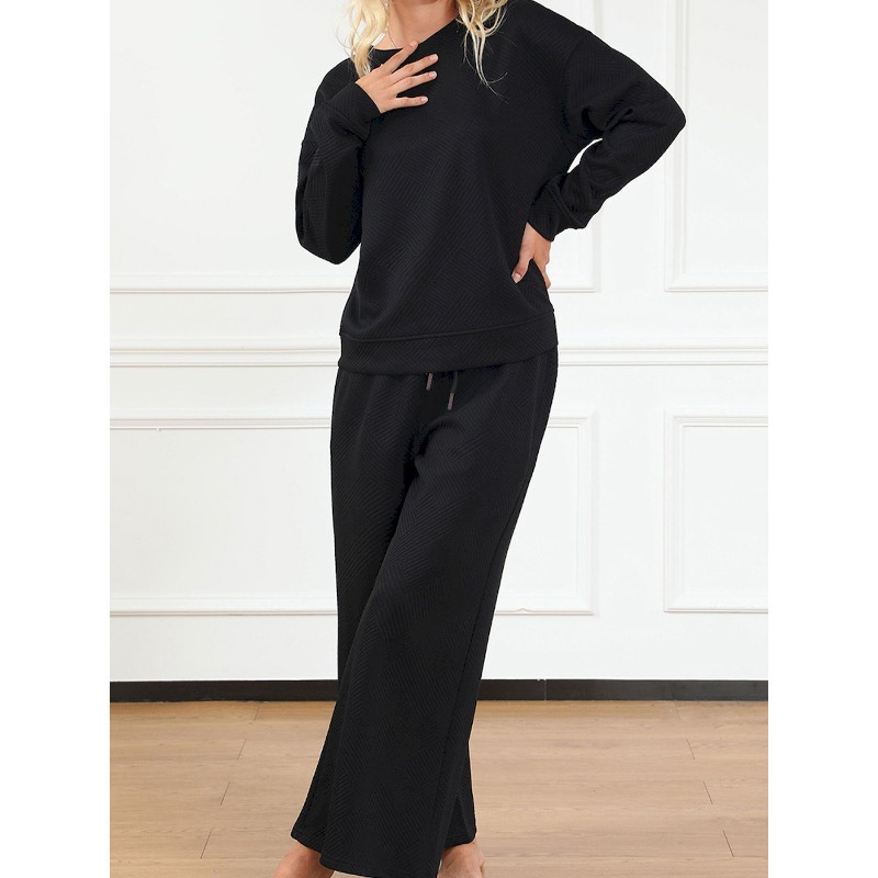 

Textured Long Sleeve Top And Drawstring Pants Set