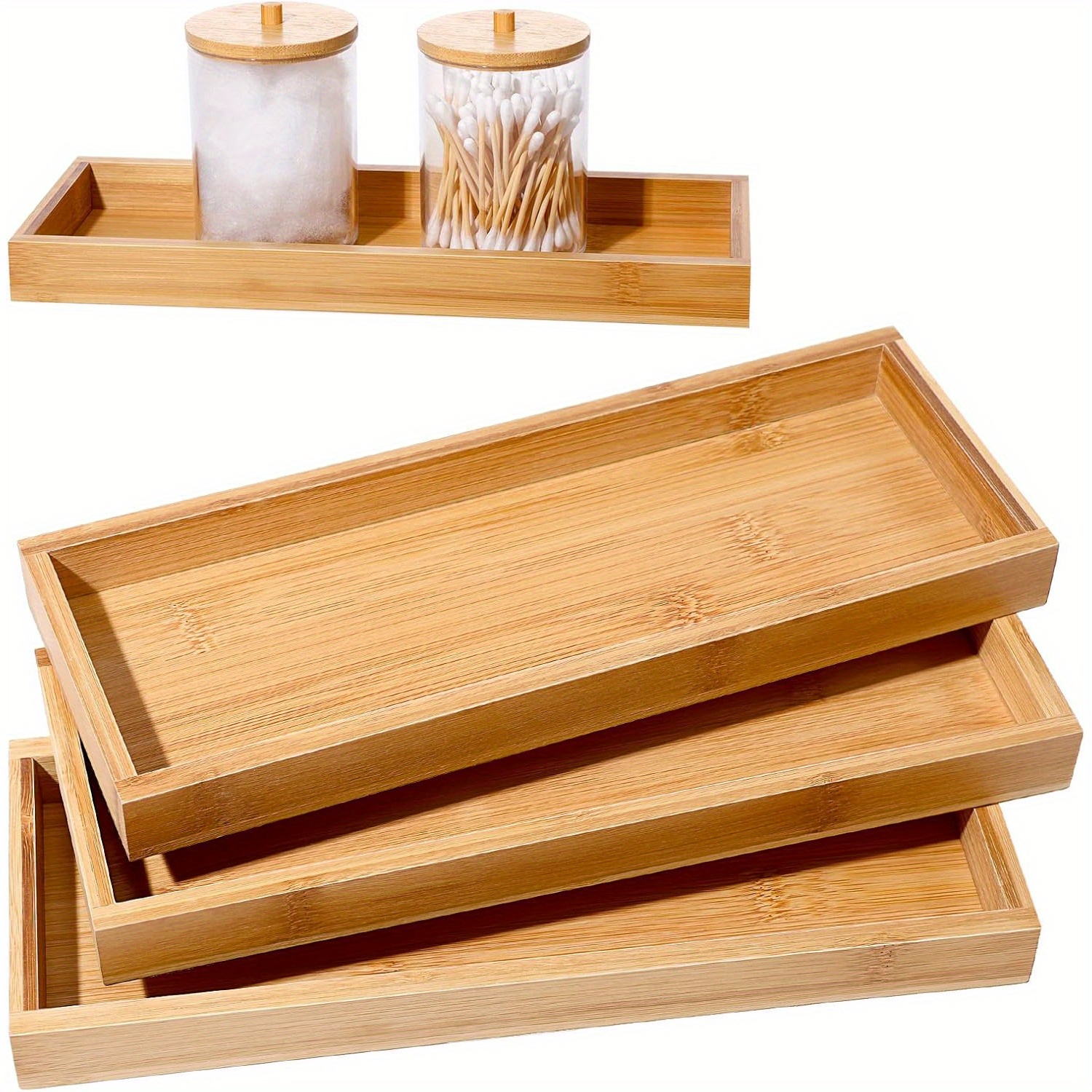 

1pcs Contemporary Bamboo Serving Tray – Versatile Decorative Organizer For Bathroom, Dresser – Elegant Edging Design For Coffee, Tea, Snacks, Candles