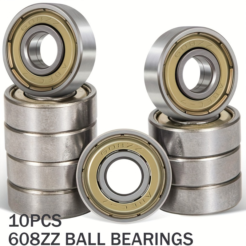 

10- 608zz Groove Bearings - Steel Double Shielded Miniature Bearings 8x22x7mm For Skateboards, Skates, And