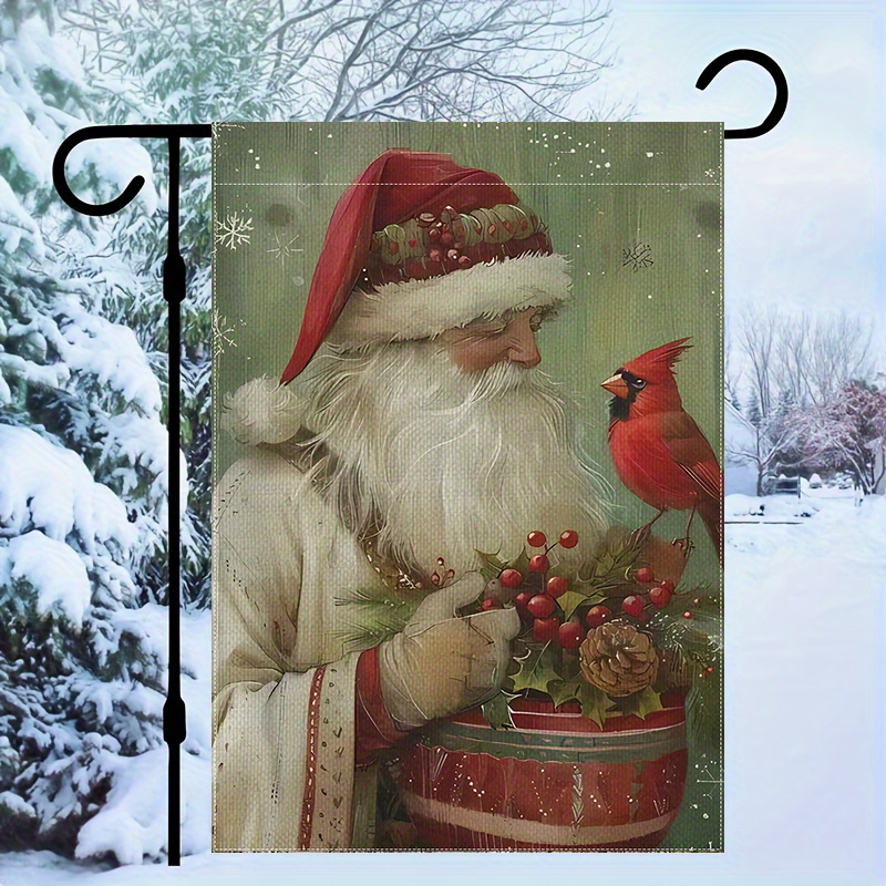 

Santa Claus & Double-sided Garden Flag - Christmas Outdoor Decor, Polyester, No Pole Needed, 12x18in