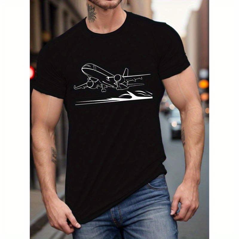 

T-shirt Homme Moderne avec d'Avion - T-Shirt Décontracté à Manches Courtes, Polyester Respirant, Lavable en Machine - pour l'Été