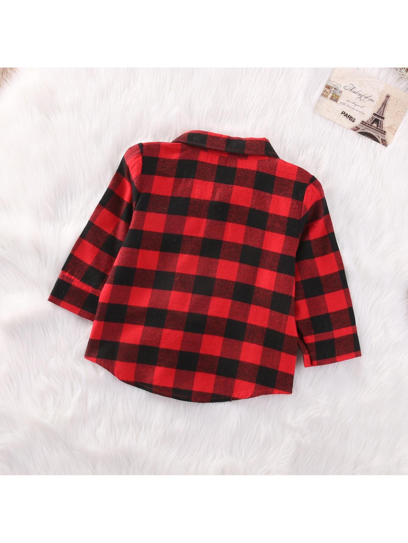 boy girl long sleeve t shirt red black print lapel top Temu