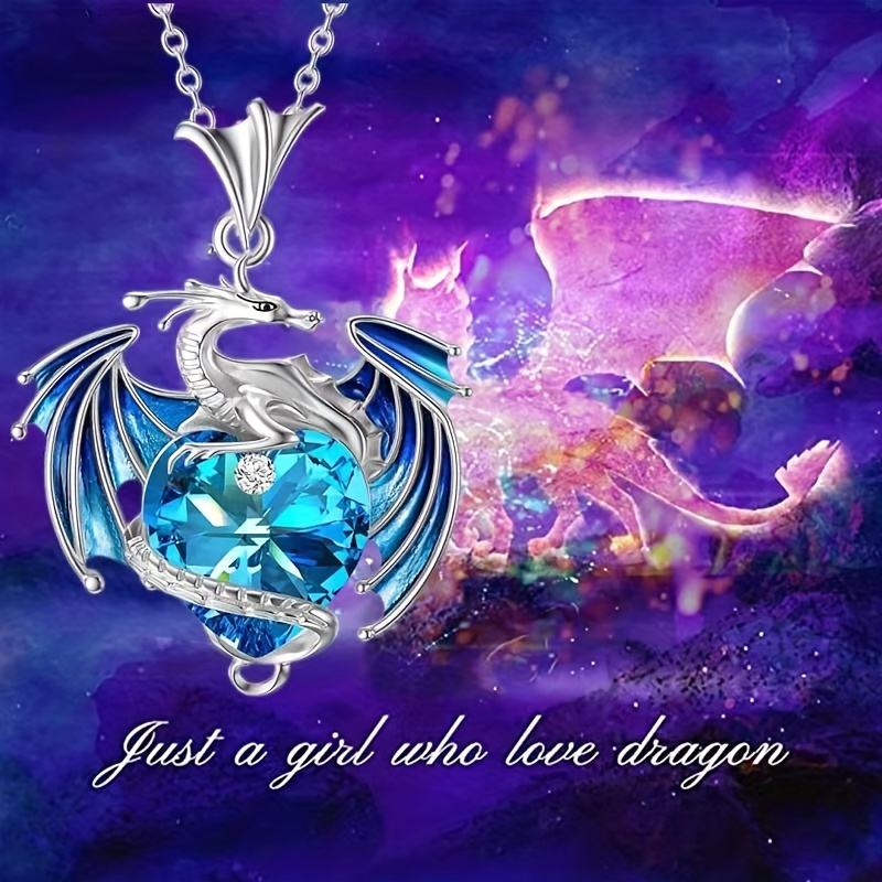 

1pcs Beautiful Jewelry For Nephews And Nieces Pterosaur Necklace Cute Heart-shaped Flying Dragon Motif Glass Pendant Necklace For Boys