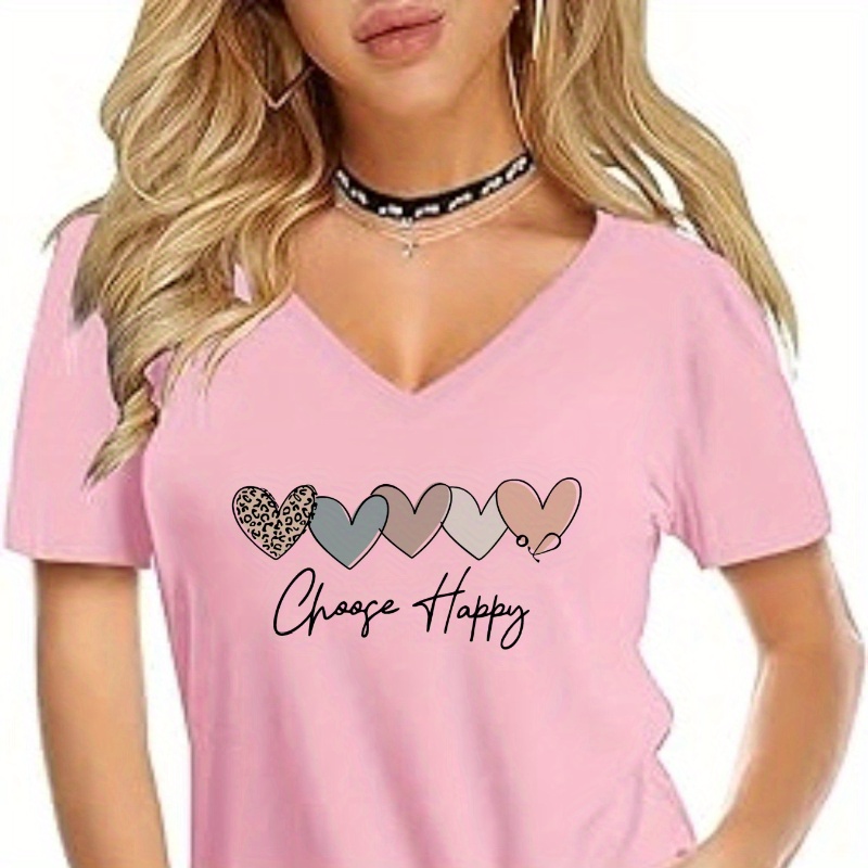 

Women's Summer Simple Heart Print Graphic Casual Sports V-neck Short Sleeve T-shirt