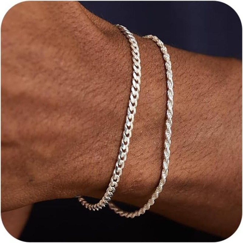 

A Set Of Men's Silver-plated Multi-layer Chain Bracelets, Featuring The Chain Bracelet Set. A Men's Jewelry Gift For Fathers, Boyfriends, And Husbands.