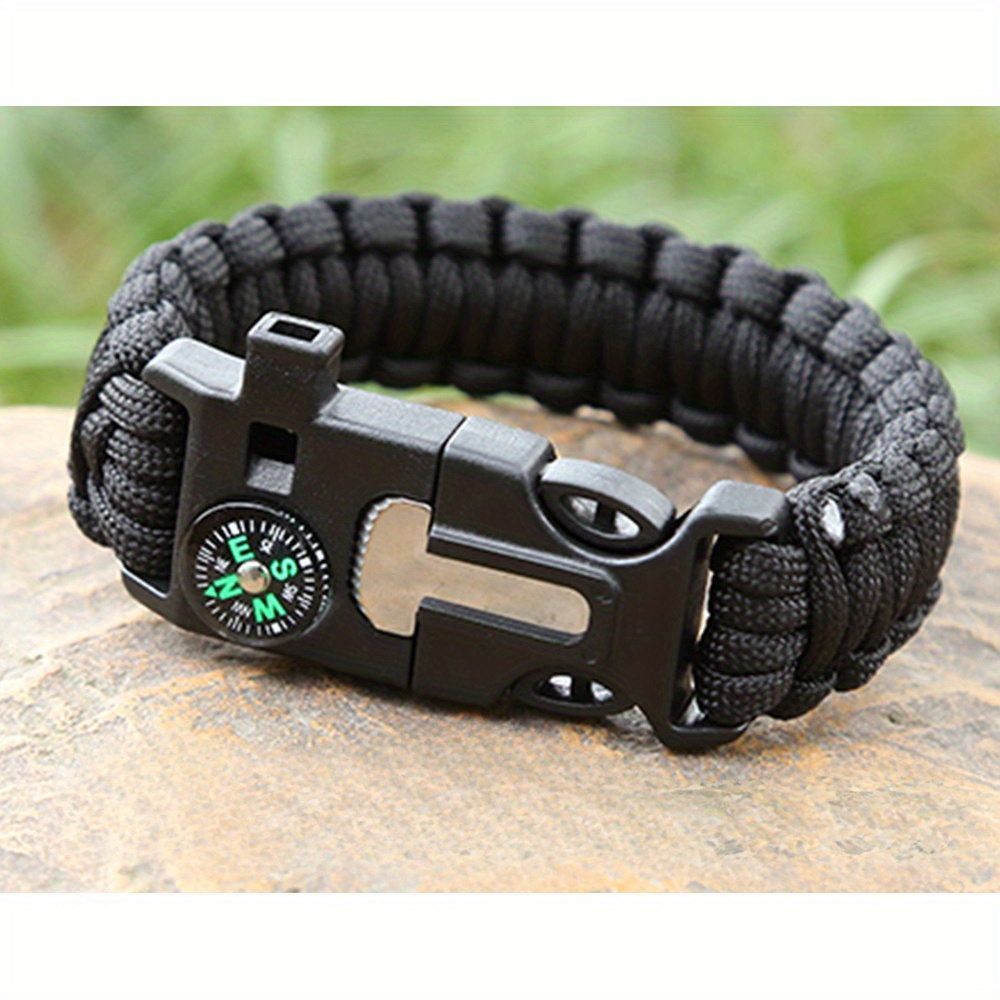 

Survival Paracord Bracelet With Compass And Emergency Whistle - 1 Pack, Durable Plastic Material, Multi-function Outdoor Camping Gear, Tactical Braided Rope Wristband
