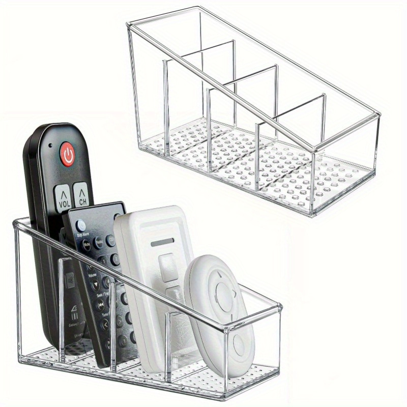 

1pc Clear Plastic Desk Organizer With 4 Compartments - Remote Control & Makeup Brush Holder, Pp Material, Ideal For Home Office & School, Office Desk Accessories