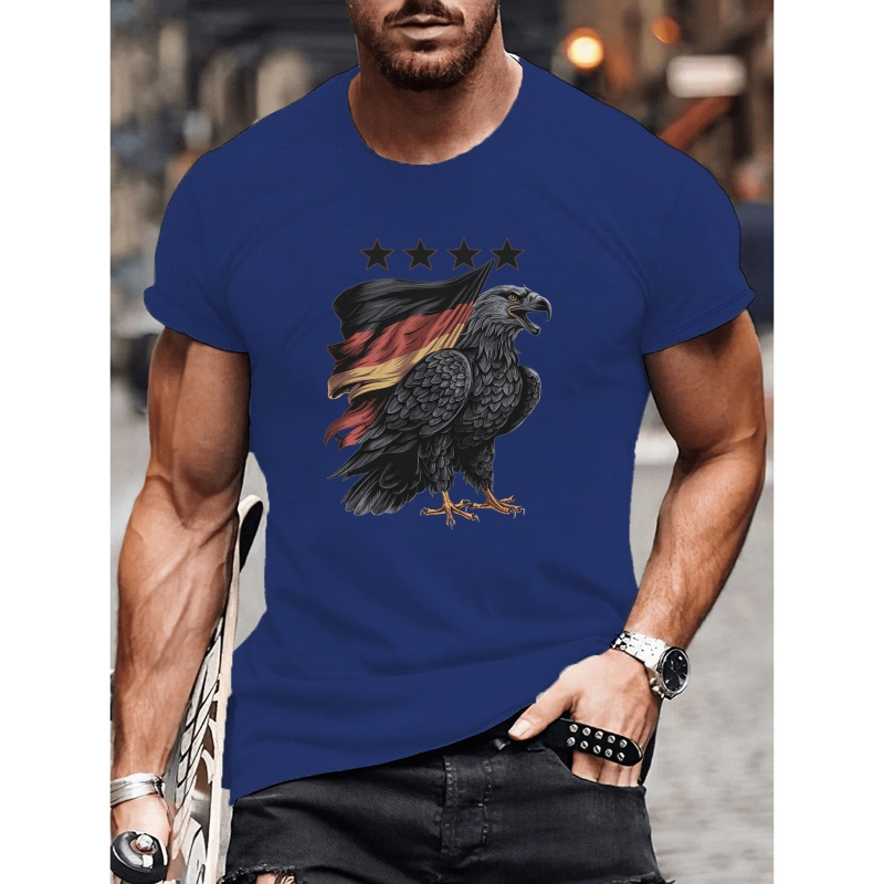 

Eagle With German Flag Print Men's Short Sleeve Versatile T-shirt, Comfy & Breathable, Summer Casual Clothing