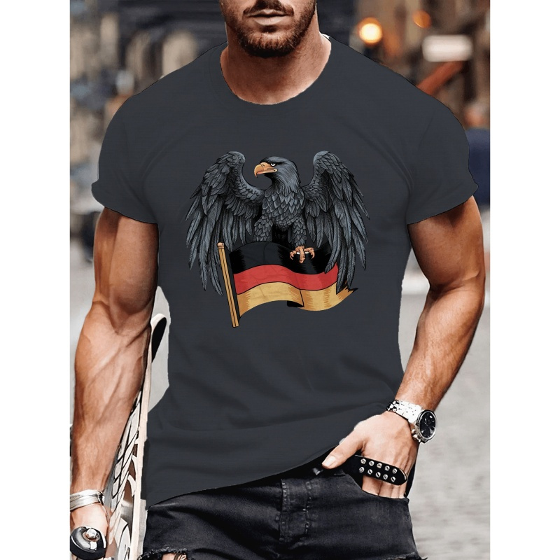 

Eagle With German Flag Print Men's Short Sleeve T-shirt, Comfy & Breathable, Summer Casual Clothing