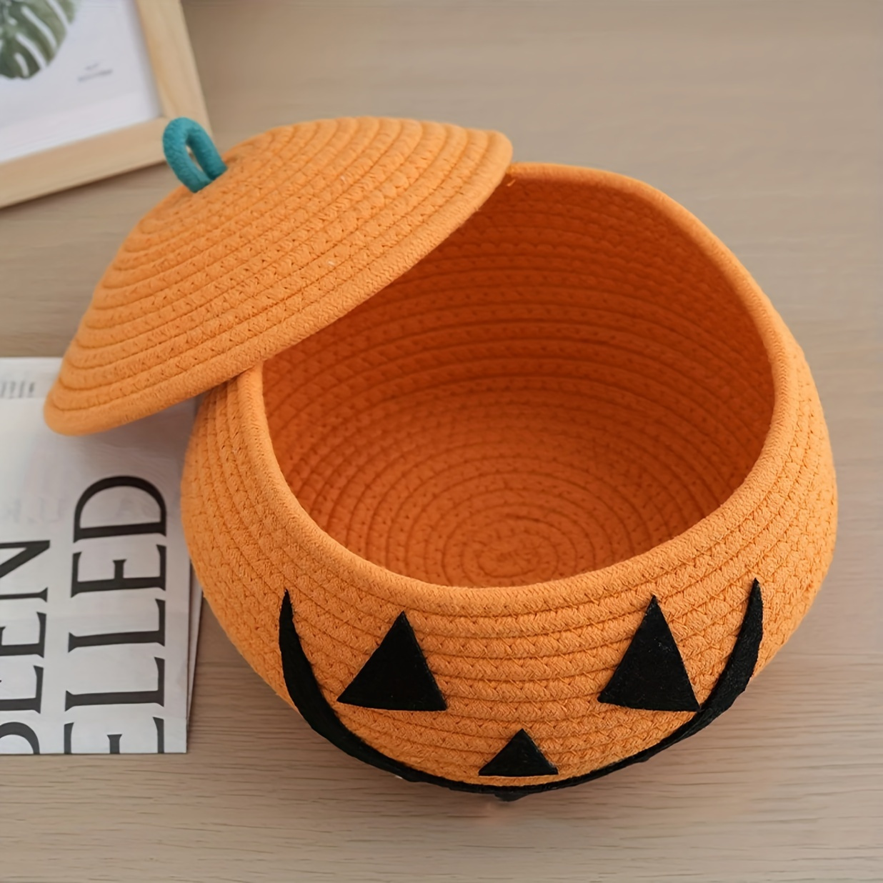 

1pc Halloween Pumpkin Storage Basket, Cotton Rope Organizer Bin, Large Capacity Foldable Home Decor For Clothing, Quilts, Beauty Room, Kitchen, Bathroom, Bedroom