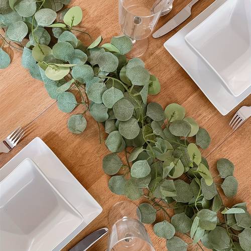 4pcs 27 5 feet eucalyptus garland artificial eucalyptus leaf table runner green vine grape garland wedding party table fireplace bedroom wall decoration spring summer indoor and outdoor home decor wedding decoration