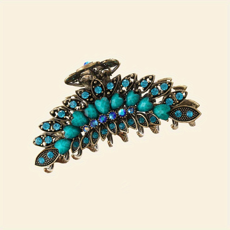 

Vintage Turquoise Hair Clip With Grip Clips - Women's Accessory - Retro Design - Multi-color Enamel - Alloy Material - Elliptical Shape - Suitable For Ages 14+ - Single Piece - Bohemian Style