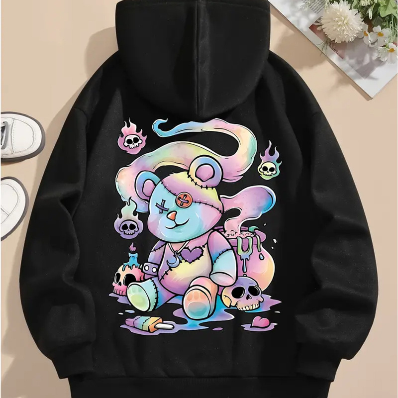 

Bear Print Hoodie, Drawstring Casual Hooded Sweatshirt For Winter & Fall, Women's Clothing