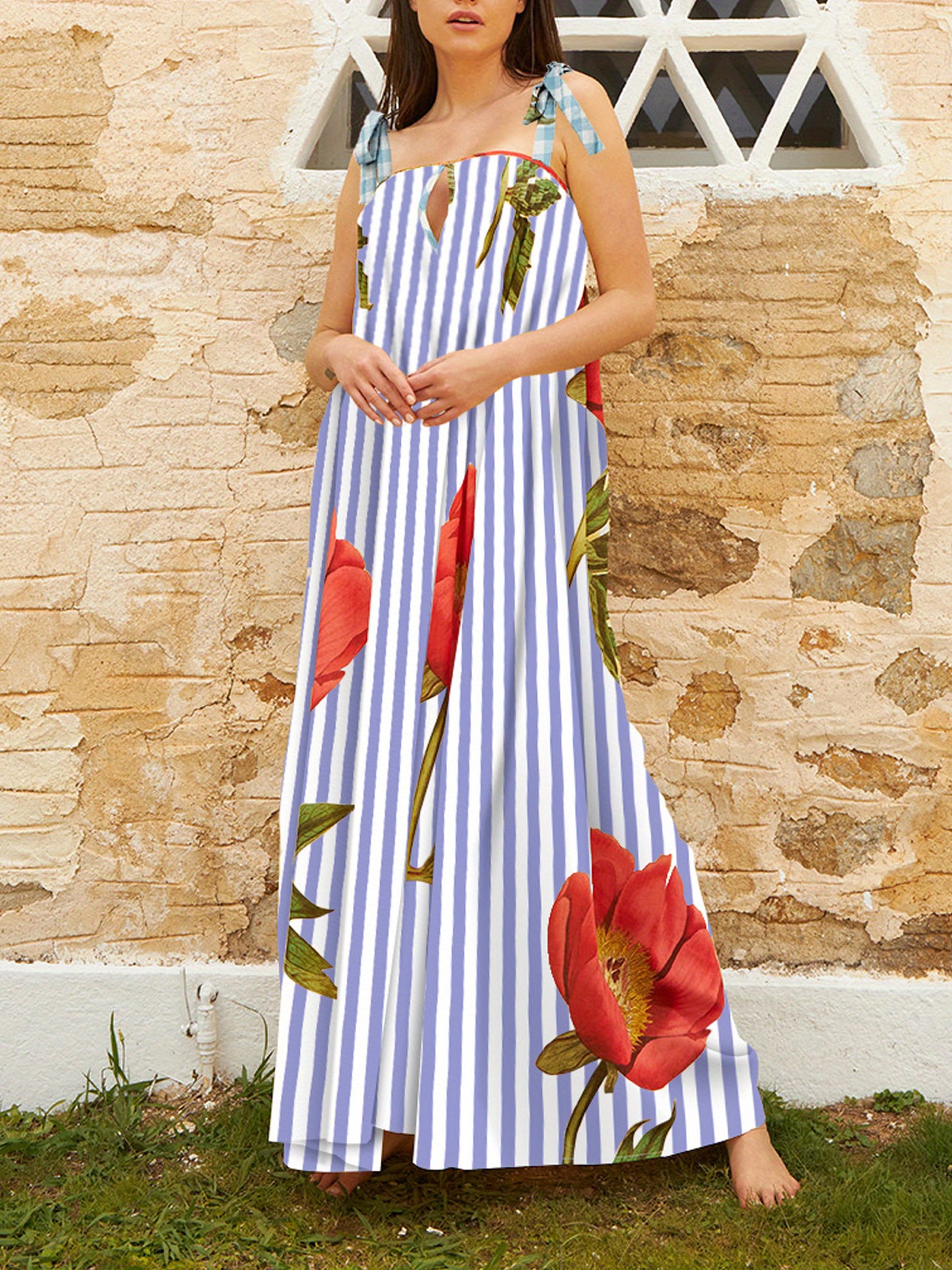womens floral neck lace long dress - Temu