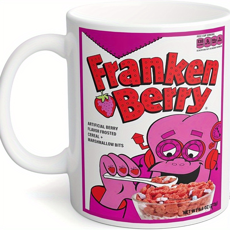 

1pc, -berry Coffee Mug – Retro Cereal Monster Design, Ceramic, Microwave Dishwasher Safe, Perfect For Collectors Breakfast Lovers – Vintage Halloween Novelty 11 Oz White