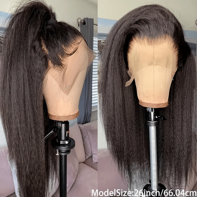 TEMU 34 Inch Kinky Straight Lace Front Wigs Human Hair, Straight 13x4 Lace Frontal Wig Brazilian Human Hair Wigs For Women Pre With Baby Hair