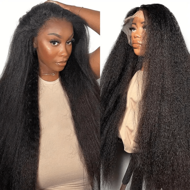 

34 Inch Kinky Straight Lace Front Wigs Human Hair, Straight 13x4 Lace Frontal Wig Brazilian Human Hair Wigs For Women Pre With Baby Hair