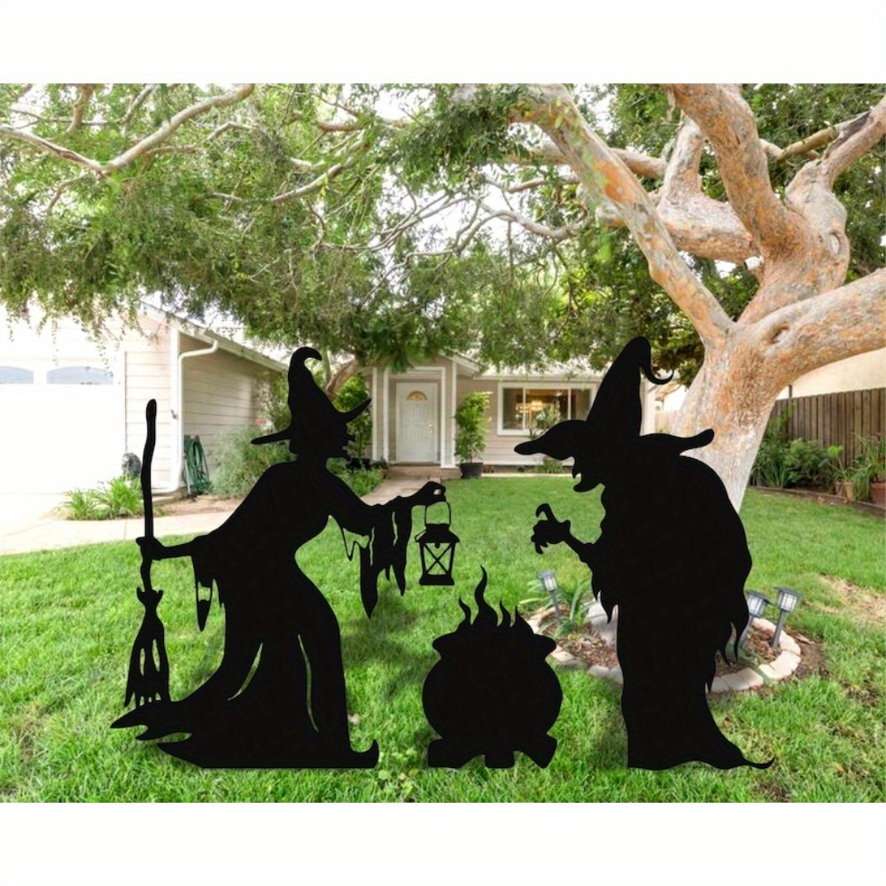 

Festive Witches Metal Yard Art: 3 Spooky Witches For Outdoor Decor - Battery-free, Landscaping Stakes, Metal Garden Decoration