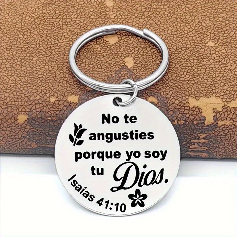 

Engraved Spain Scripture Floral Men's Keychain, 41:10 Inspirational Elegant Stainless Steel Keyring For Cars, Wallets