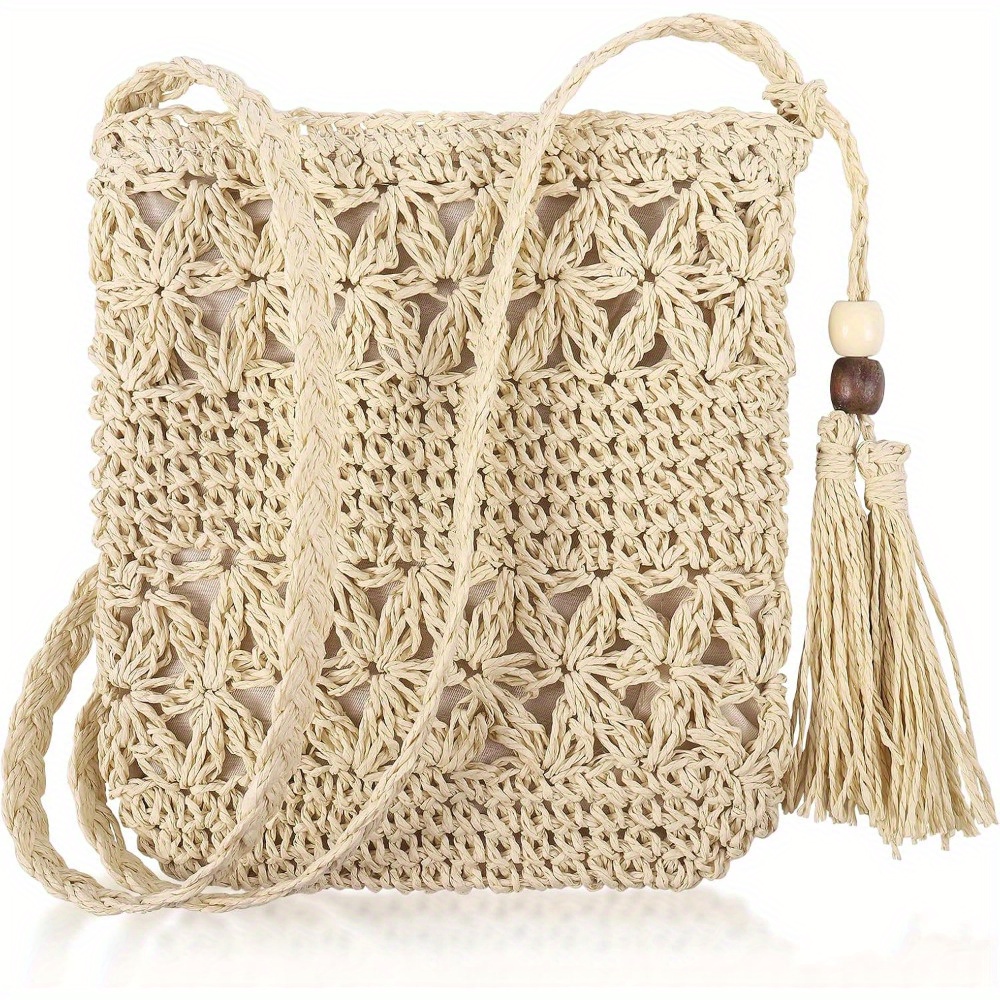 

Women's Straw Bag For Summer - Handmade Woven Beach Bag With Zipper, Featuring A Tassel, Ideal For Travel And Vacation ()