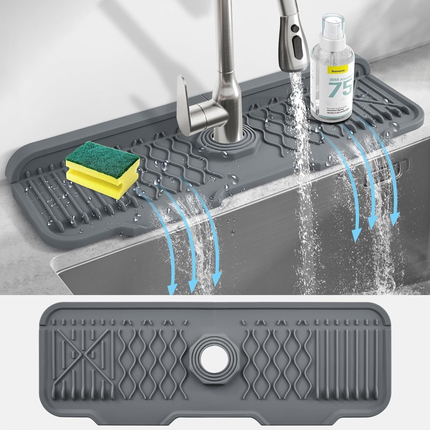 

5° Slope Silicone Kitchen Sink Drain Mat: Self-draining, Easy To Clean, And Bendable For Kitchen Use