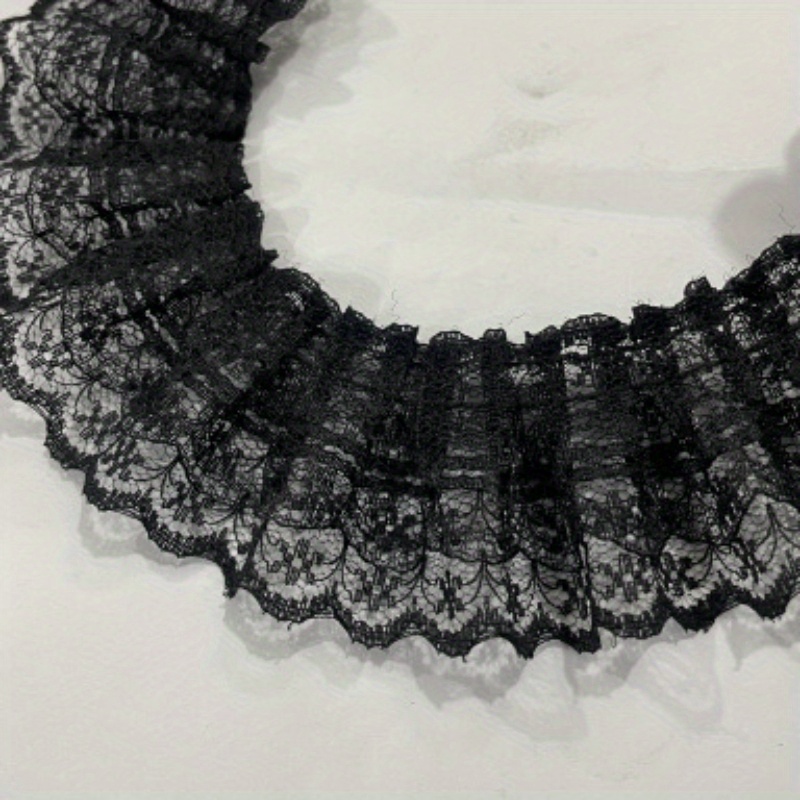Image of Elegant Double-layer Lace Trim, White/black, 1.29" Wide - Perfect For Diy Crafts, Dress Cuffs & Skirt , Durable Nylon Material, Lace Applique