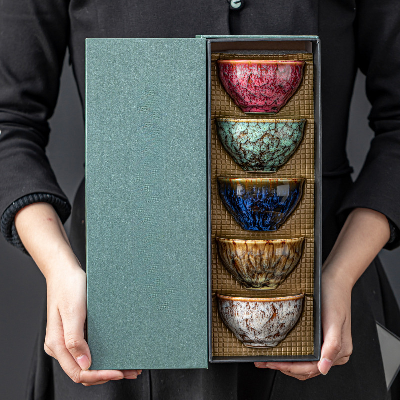 

Handmade Ceramic Teacup Set, 5 Pieces, Traditional Kiln Glazed Kung Fu Tea Cups, Style, Ideal For Business Gifts