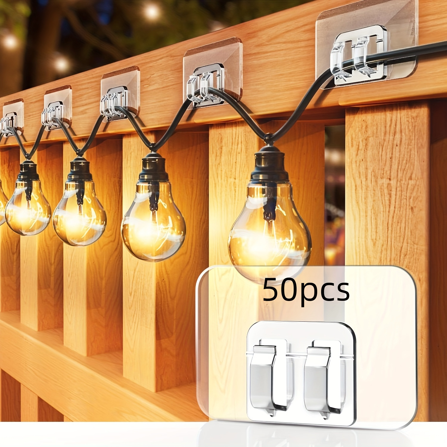 Image of /piece, Adhesive Outdoor String Light Hook, 4cm/1.57inch * 6cm/2.36inch, No Damage, No Tools, No Holes, Suitable For Indoor And Courtyard Decoration