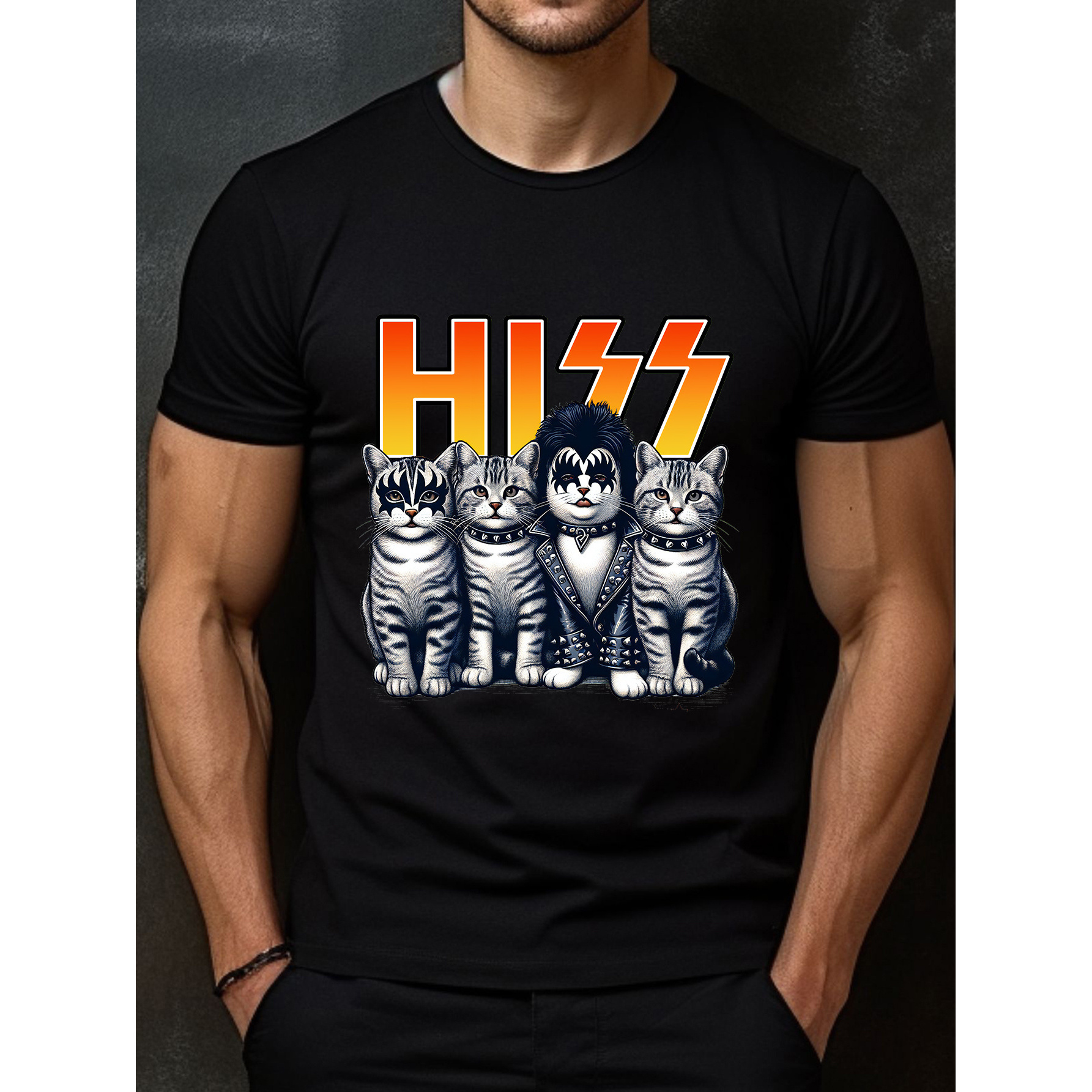 

Cotton T-shirt-bold Graphic Design, Men's Short Sleeve, Super Comfortable, Suitable For Summer And All Seasons, Hissing Funny Cat