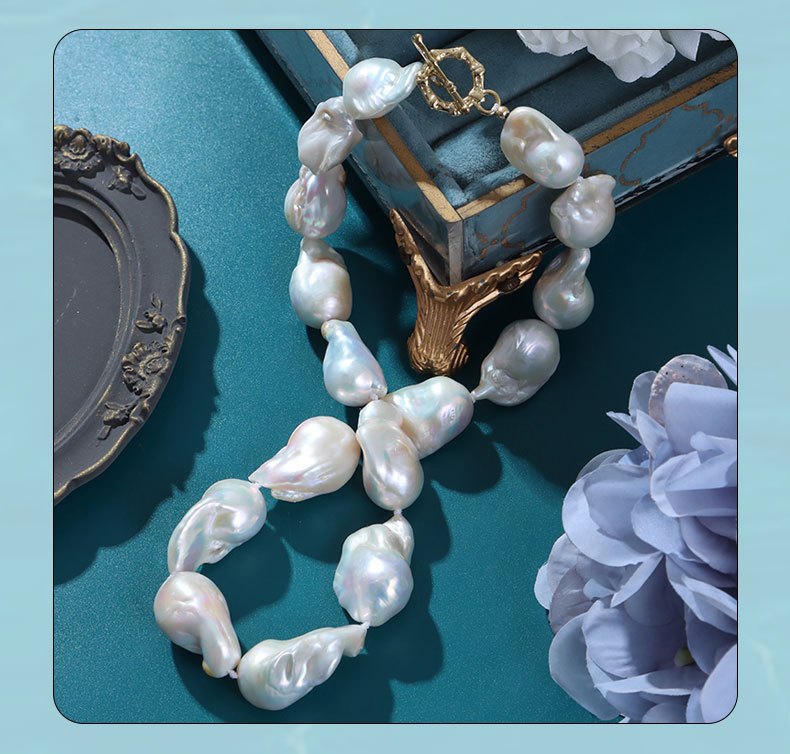 baroque style freshwater abalone shell necklace with ot rotating clasp unique and irregular pearls for       music festivals and vacations suitable for   a romantic gift for valentines day details 2